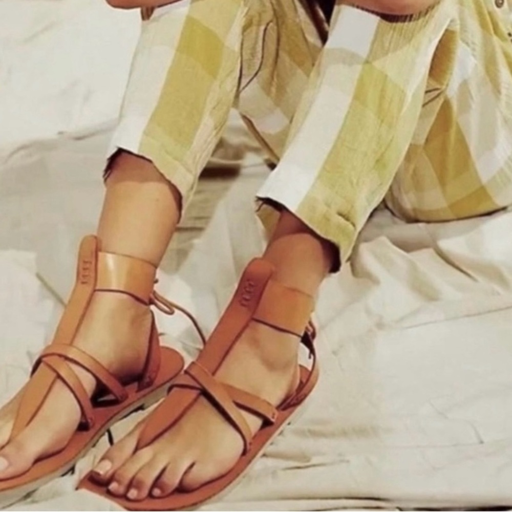 7 37.5 π FREE PEOPLE Vacation Day Sandals Brown Boho Strap Gladiator Style - Picture 8 of 15